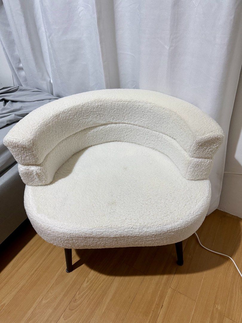 Cloud sofa / accent / vanity chair (Category: Chairs) located in Makati City. Submitted by authenticluxurygoodsss (Listing ID 1452800188, Image 3). Description: - All photos posted - Barely used extra chair only - As is - pls check photos for condition of item - Pillow not included - With foot cover/protector — can be removed FIXED PRICE 📍 Santa Rosa Laguna (Lalamove to Metro Manila ranges from 120-200) .