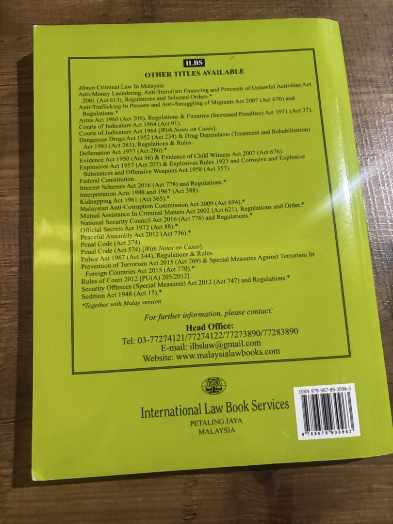 Criminal Procedure Code Act (Category: Textbooks) located in Kuala Lumpur. Submitted by qbatrisyia (Listing ID 1452767020, Image 2). Description: .