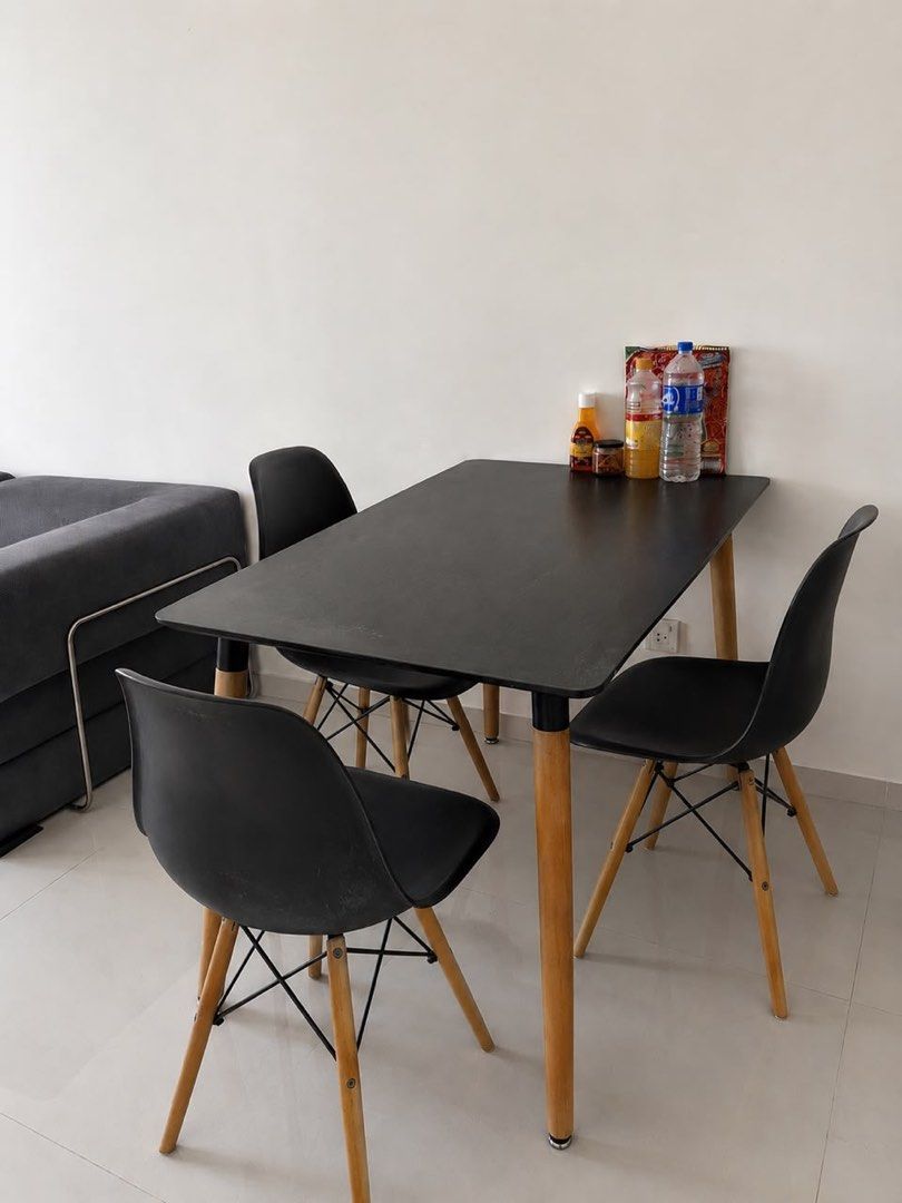 Dining table (Category: Other Kitchenware & Tableware) located in Gelang Patah. Submitted by buyme__ (Listing ID 1452715325, Image 1). Description: Moving out sale!! Dining table with 3 chairs Condition 7/10 Prefer jb/ gelang patah Self pickup.
