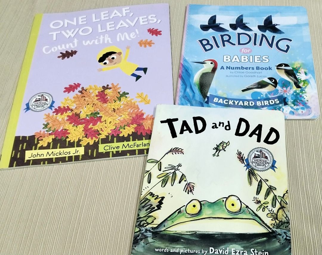 Dolly Parton's Imagination Library Book Set (3 Books) (Category: Children's Books) located in Taguig. Submitted by Bloomscorner1 (Listing ID 1452760724, Image 1). Description: - Bundle of 3 children's books from Dolly Parton's Imagination Library book collection. 1) Tad and Dad - a story of growing up and the strong bond between a father and a son 2) Birding for Babies - introduces basic counting concept 3) One Leaf Two Leaves - a rhyming, counti