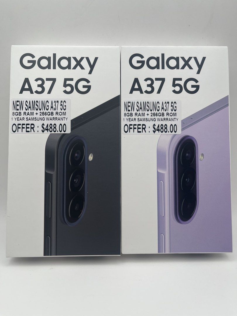 Galaxy A37 5G 256GB Awesome Lavender (Category: Samsung) located in Singapore. Submitted by eciii-amk (Listing ID 1436334077, Image 1). Description: ▪️Like & Follow edgecommsiii-amk •Selling Brand New Sealed Set, •Samsung Galaxy A37 5G Series •Color: Lavender /Charcoal •1 Year Samsung Warranty Edge Comms III * Trusted seller * Same Day Delivery (+$15 islandwide) * In-shop testing available * Trade-In & Buyback Options * Multiple models available 