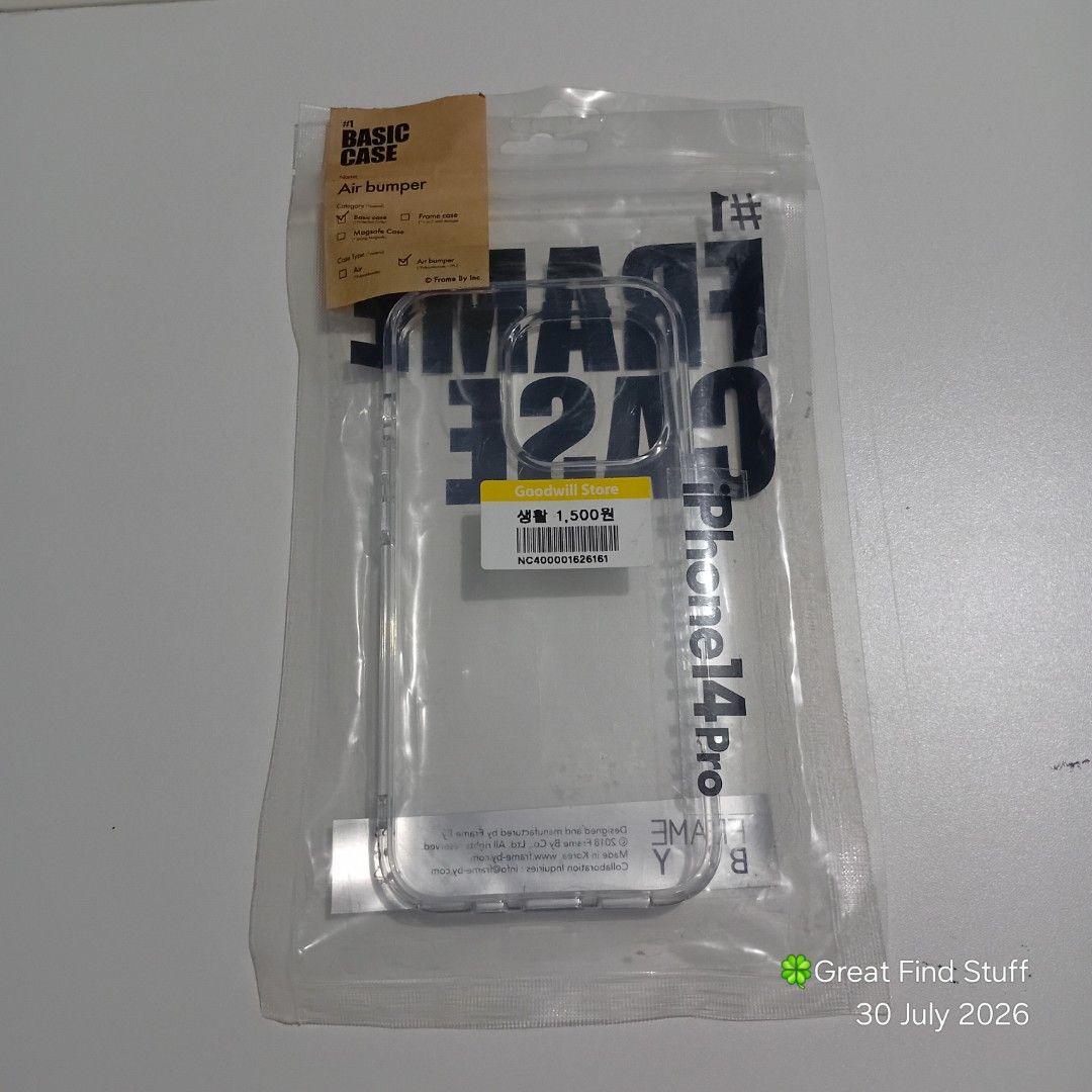 [GFS] FRAME BY iPhone 14 Pro Clear Air-bumper Case (Category: Cases & Sleeves) located in Quezon City. Submitted by greatfindstuff (Listing ID 1452809978, Image 2). Description: [GFS] FRAME BY iPhone 14 Pro Clear Air-bumper Case ✔️ Iphone 14 Pro 📌Condition • Never Been Used • from Korea box • As is • no box 📍Novaliches, Quezon City 🛵 Lalamove • Self Pick up • Grab 💰Gcash • Maya • BPI • Cash on pick up IPhone 14 Pro Clear Case - #1 Basic Case 