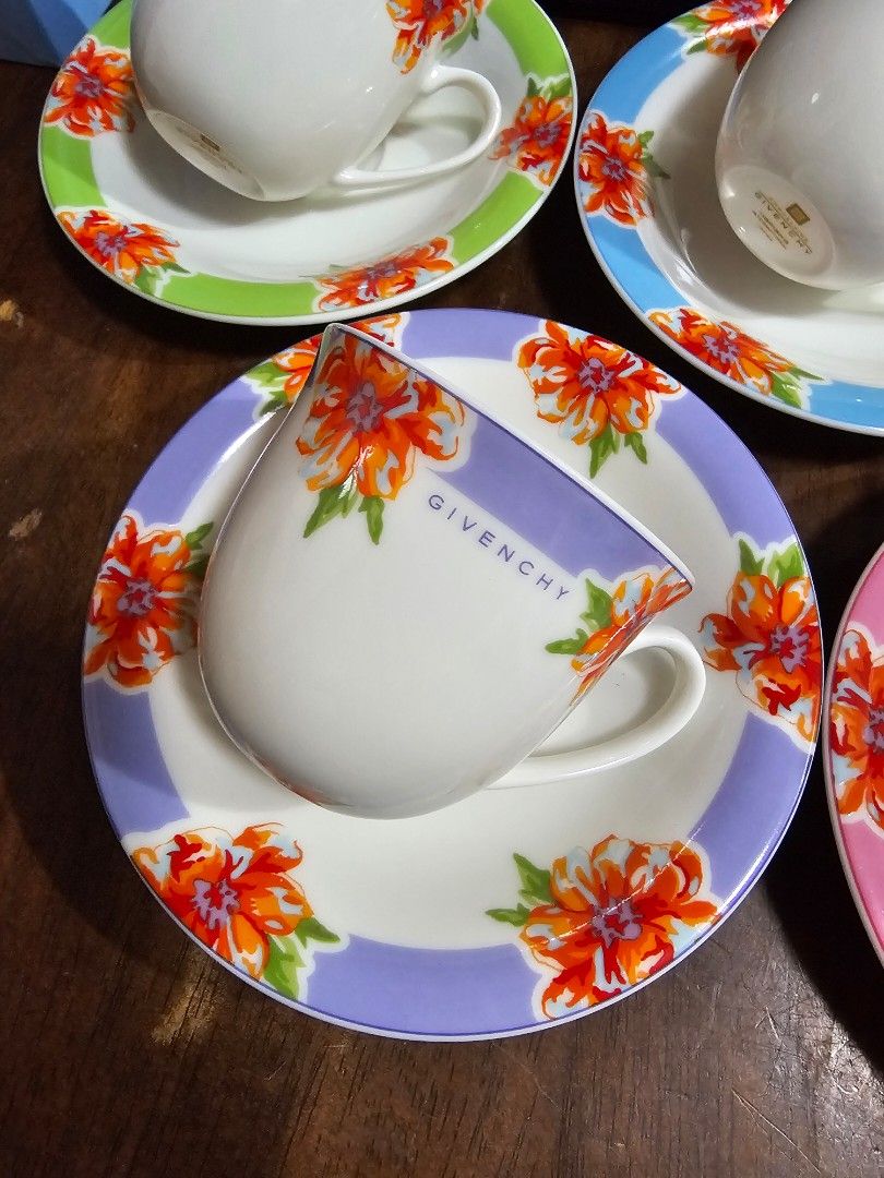 SALE❗️GIVENCHY Floral 2 - 5 Duos (Category: Coffee & Tea Tableware) located in Quezon City. Submitted by senyoramaria (Listing ID 1452874252, Image 3). Description: GIVENCHY Porcelaine Floral pattern 5 Duos Cups 3.1 inches rim diameter 2.6 inches tall Saucers 5.8 inches in diameter Brandnew with box. Php4000❗️.