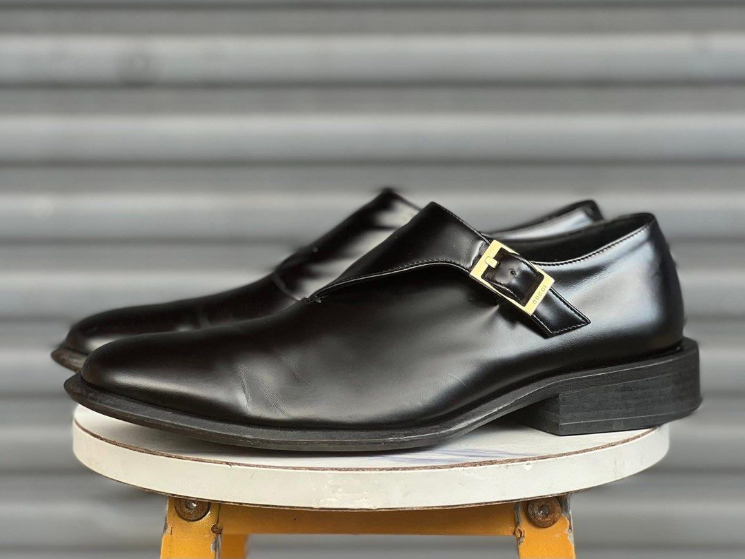 Gucci single monk strap leather shoes (Category: Sneakers & Footwear) located in Pasig City. Submitted by store_4_all_season (Listing ID 1452754983, Image 2). Description: Used / excellent Authentic Size 40 fit upto 8us mens Open for meet ups / cod around metro manila .