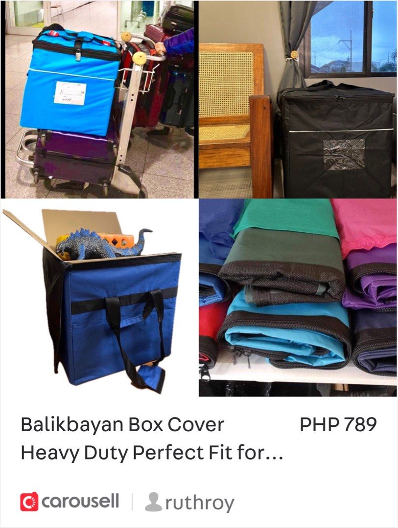 Heavy Duty Balikbayan Box Cover (Polycanvass) 20x2... (Category: Storage Boxes & Baskets) located in Quezon City. Submitted by ruthroy (Listing ID 1452721308, Image 3). Description: - Protect your balikbayan box with this heavy-duty cover. - Made from durable polycanvass for long-lasting protection. - Available in vibrant blue and classic red. - Designed to fit standard balikbayan box sizes. - Keeps your precious cargo safe and secure during tran