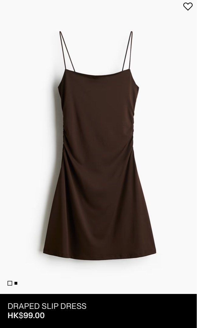 H&M Brown Draped Slip Dress (Category: Dresses) located in Las Pinas. Submitted by reiclutter (Listing ID 1452714084, Image 1). Description: - H&M - Size: Medium (M) - Features: Spaghetti straps, draped front - Condition: Brand new. Never worn but nag loose na yung thread niya sa may strap (need stitching). .