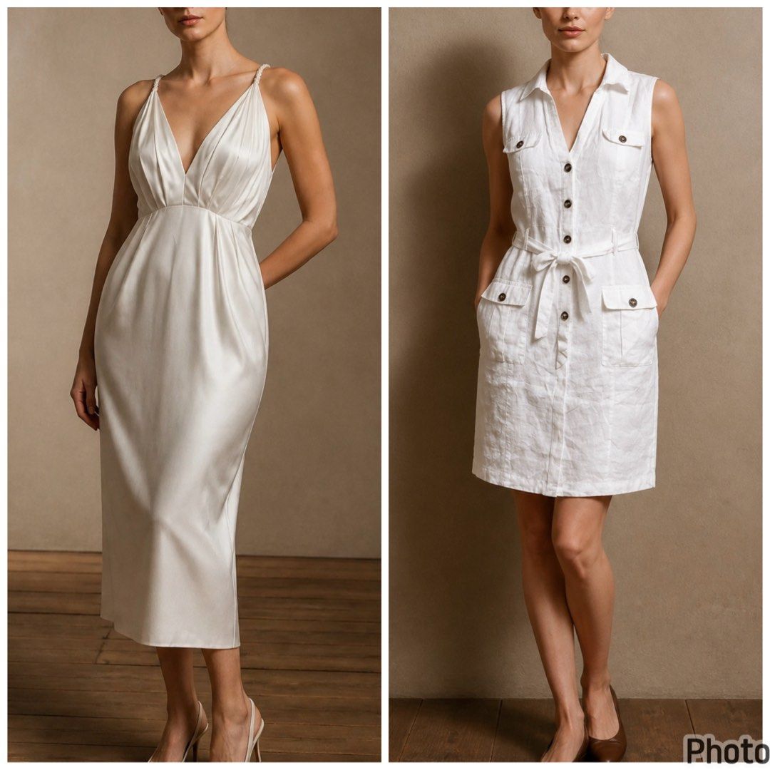 H&M White and Satin Midi Dress (Category: Dresses) located in Bulacan. Submitted by prefinds (Listing ID 1425758277, Image 1). Description: H&M White and Silk Dress 190 each Medium to Semi Large Pretty in actual.