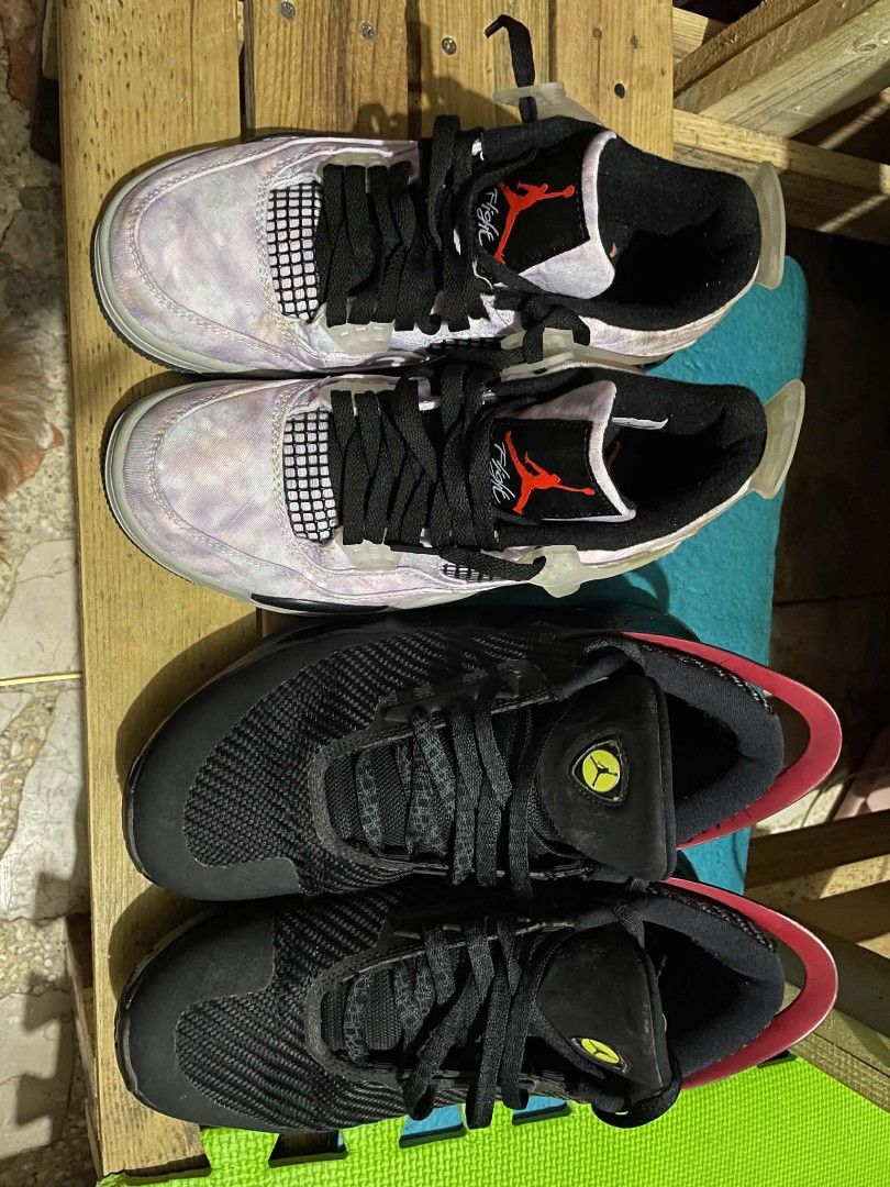 JORDAN'S (Category: Casual Shoes) located in Manila. Submitted by daniel7584 (Listing ID 1452818986, Image 1). Description: (JORDAN'S FOR SALE) RFS: Need Funds (Both Size 7.5) Jordan Fly LockDown ColorWay: Black/Varsity Red-Dandelion Style: AJ9499-012 Air Jordan 4 Retro SE "Zen Master" ColorWay: Amethyst Wave/Bright Crimson/Black/Cement Grey Style: DH7138-506 Condition: Minimal Yellow Stain not usually wearing it, the shoes stock long while but m