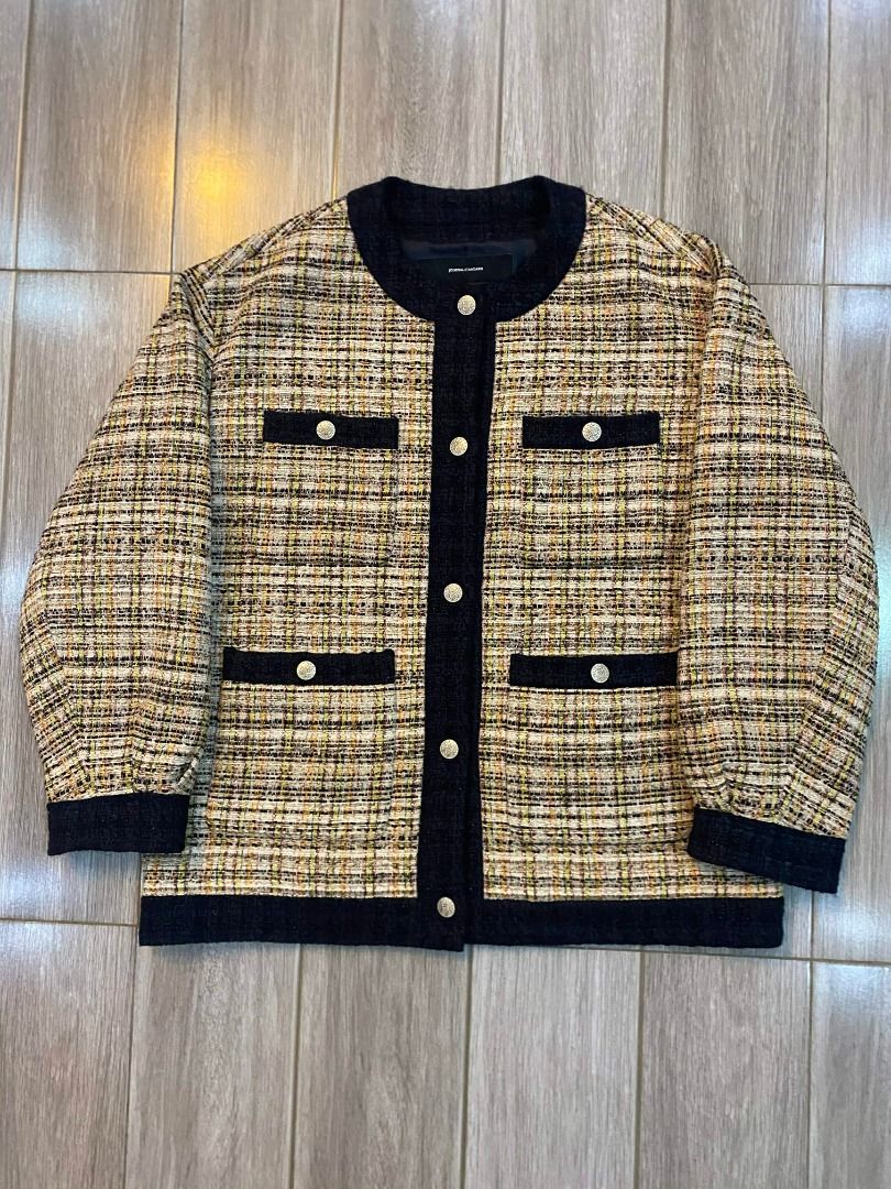 JOURNAL STANDARD Tweed Jacket (Category: Coats, Jackets and Outerwear) located in Las Pinas. Submitted by dhliacmp (Listing ID 1452860090, Image 3). Description: - JOURNAL STANDARD tweed jacket - Classic collarless design - Button front closure - Multiple pocket details - Textured weave with yellow, white, and black threads - Ideal for layering - Chic and stylish MADE AND CRAFTED IN JAPAN.