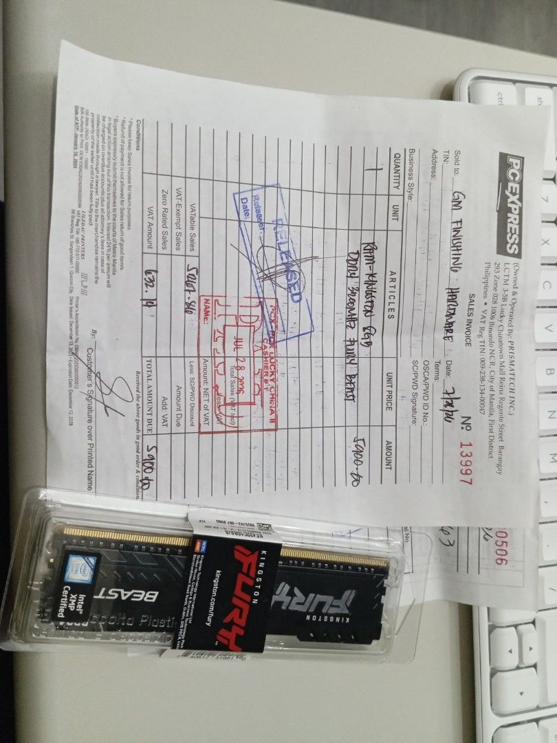 Kingston Fury Beast DDR4 RAM (Category: Computer Parts) located in Manila. Submitted by gmfhardware (Listing ID 1452760674, Image 2). Description: - Kingston Fury Beast DDR4 RAM - 8GB Capacity - 3200MHz Speed - Intel XMP Certified - Purchased from PCXPRESS - Original Receipt Included - Selling due to system upgrade Pfs. Pick-up location: Office Store 1157 Soler St. Binondo Manila City 9:00am-4:00pm Monday to Saturday.