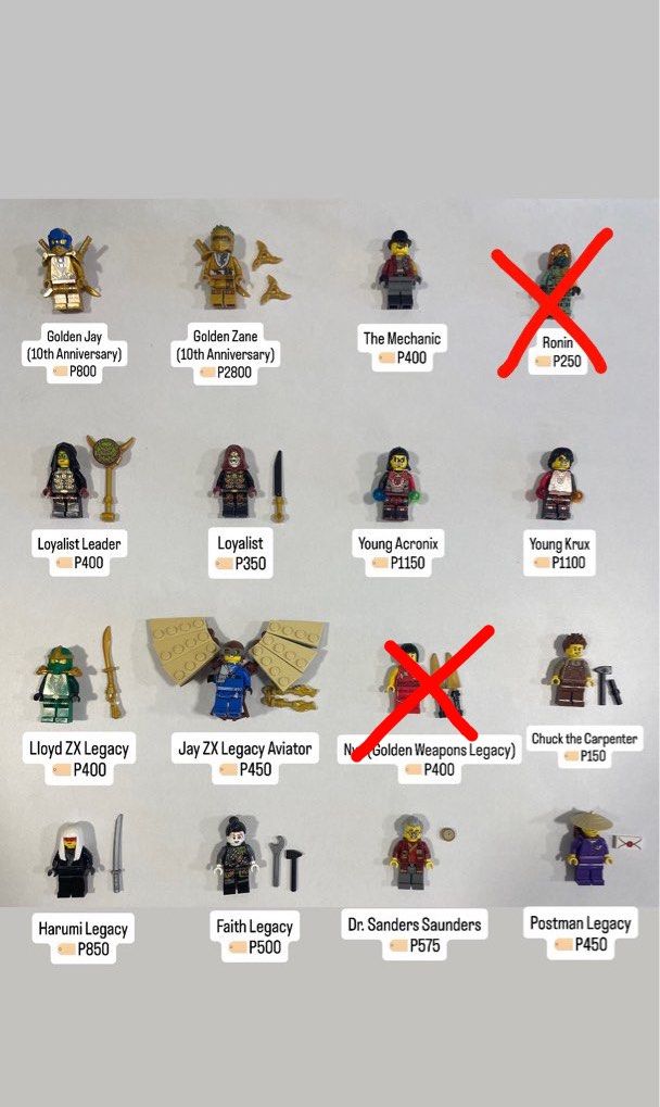 LEGO Ninjago Legacy Minifigures (Category: Lego & Building Sets) located in Taguig. Submitted by clonedbricks (Listing ID 1450210303, Image 1). Description: 🏷️ Prices in picture ✅ Mine now pay now 📍 Located in BGC 🏍️ Lalamove or J&T if covered by buyer.