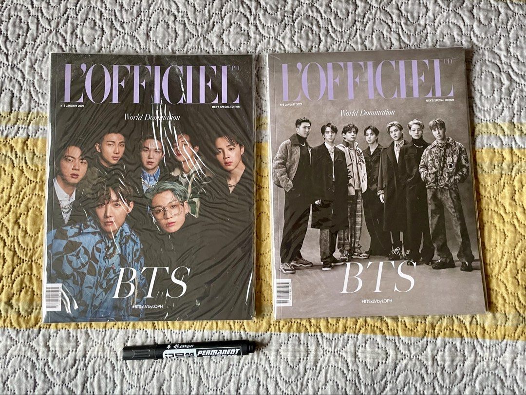 Magazines with BTS on the cover (Category: Magazines) located in Santa Rosa. Submitted by cosmicshark_2123a5 (Listing ID 1452720621, Image 2). Description: Authentic BTS Magazine Collection: - Includes: Vogue, GQ, L'Officiel, and Esquire editions - All magazines feature BTS members - Must-have collector's items for any ARMY Php 400 each..