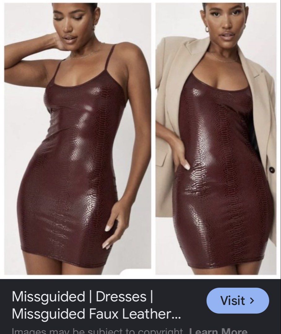 Misguided faux leather mini dress (Category: Evening dresses & gowns) located in Bauang. Submitted by alyssaaaamm (Listing ID 1452858871, Image 2). Description: Size xs-small Liked new condi once used only Actual color is on the inspo ww. The first is my actual ww..
