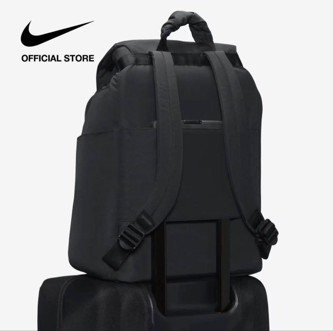 Nike One Backpack 25L - Black (Category: Backpacks) located in Quezon City. Submitted by chxrryx (Listing ID 1452716705, Image 3). Description: - Nike One backpack 25L - Flap top with buckle closure and internal drawstring - Padded shoulder straps for comfort - Side pockets for water bottles or small items - Ideal for daily use or travel - Used once in a short trip - Negotiable .