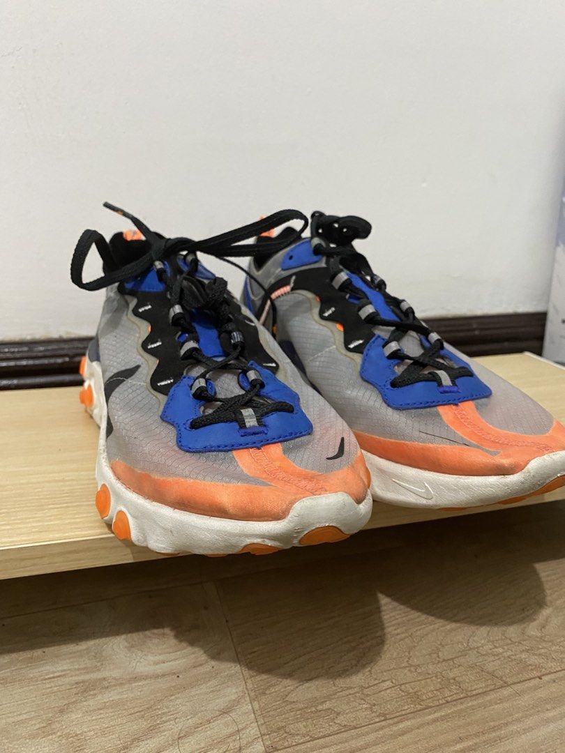 Nike React Element 87 'Total Orange / Thunder Blue' (US 8.5) (Category: Sneakers) located in Taytay. Submitted by el1xir (Listing ID 1452789718, Image 2). Description: Selling my authentic Nike React Element 87 in the iconic ‘Total Orange / Thunder Blue’ colorway. Features translucent TPE uppers, signature React foam cushioning, and original cork insoles. Product Details: Brand: Nike Model: React Element 87 Style Code: AQ1090-004 Colorway: Wolf G