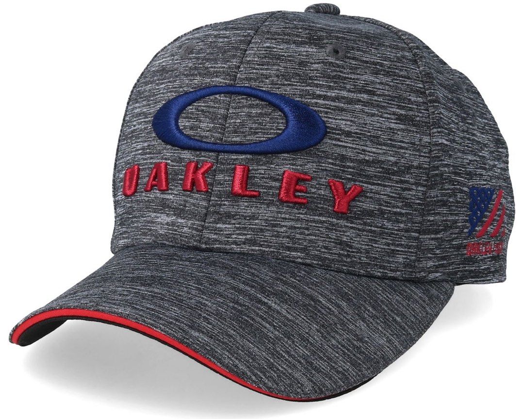 Oakley USA Embroidered Baseball Cap Grey Heather Adjustable Dad Hat (Category: Caps & Hats) located in Porac. Submitted by good.thriftsph (Listing ID 1452803835, Image 1). Description: - Grey heather Oakley cap - Features iconic Oakley logo in red on the front - Embroidered USA flag detail with 'Oakley / USA' text on the side - Red trim on the brim - Ideal for everyday casual wear.