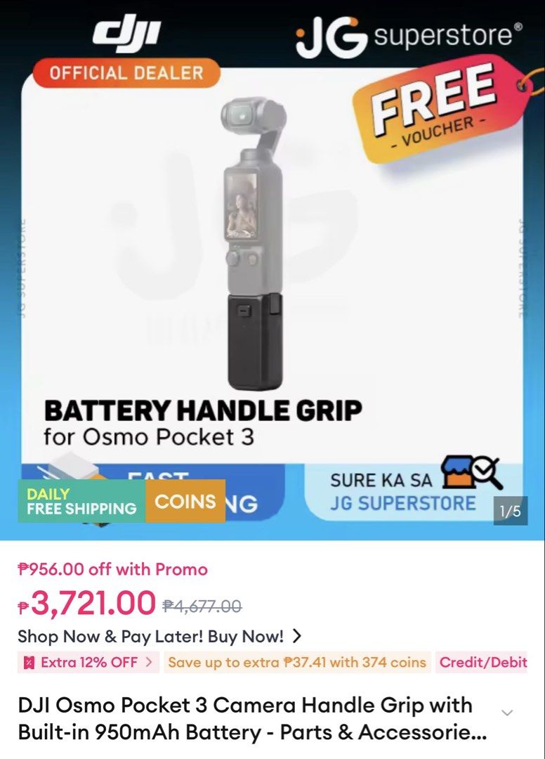 Osmo Pocket 3/4 Battery Handle Grip (Category: Video Cameras) located in Rizal. Submitted by jpspaceph (Listing ID 1452771577, Image 3). Description: 🌟 Condition: well used 🌟 RFS: Dont need anymore 🌟 SRP: 3700+ 🌟 MOP: GCASH 🌟 NO MEET-UPS / Pick up available 🌟 Same-day delivery via Grab/Lalamove (buyer’s expense) .
