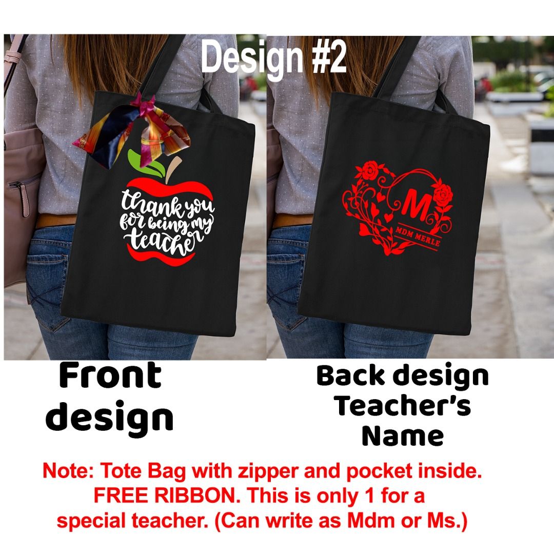 Personalized Teacher's Day Gift Set Custom Tote Bag + 28 Teacher Name Stickers + 30 Child Name Stickers + Ribbon (Category: Tote Bags) located in Singapore. Submitted by merlgiftshop (Listing ID 1452609018, Image 3). Description: A thoughtful personalized gift that teacher's will truly use and remember! Teacher's Day Personalized Gift Bundle Includes: *Personalized Tote Bag (with zipper and inside pocket) *28 Custom teacher name stickers *FREE 30