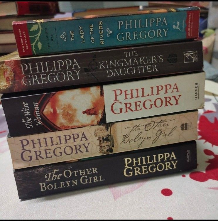 Philippa Gregory Historical Fiction Books TAKE ALL (Category: Storybooks) located in Quezon City. Submitted by dncpreloved (Listing ID 1452724107, Image 2). Description: - Bundle of Philippa Gregory paperbacks - Includes: The Other Boleyn Girl classic copy - 220 The Other Boleyn Girl movie copy - 160 The Kingmaker's Daughter - 220 The Lady of the Rivers - 220 The Wise Woman - 220 TAKE ALL FOR 650 - Ideal for fans of historical fiction and Tudor h