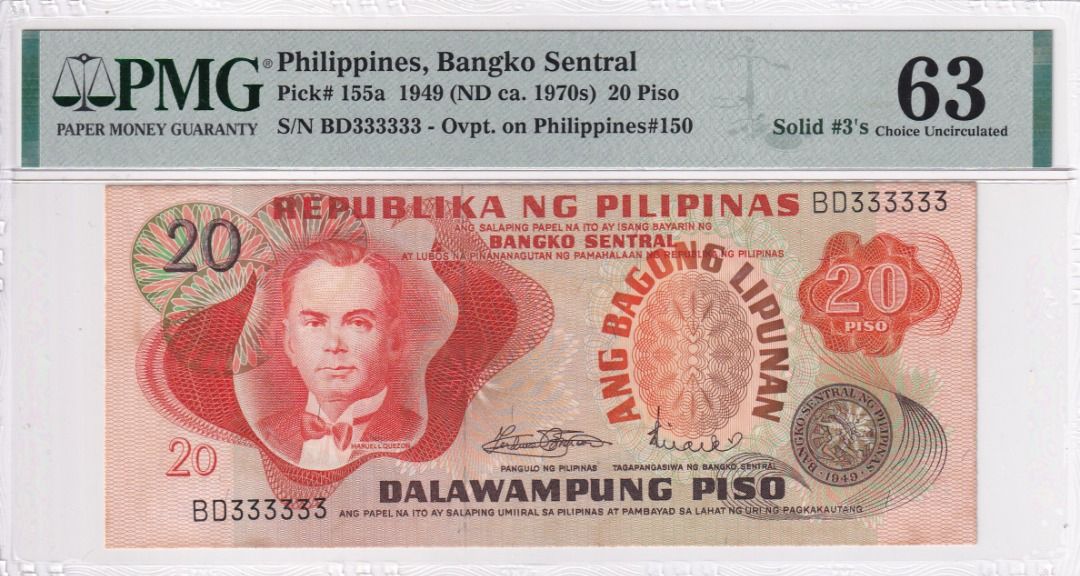 PHILIPPINE BANKNOTES (Category: Currency) located in Manila. Submitted by theonlinewarehouse (Listing ID 1452732565, Image 3). Description: PHILIPPINE BANKNOTES ANG BAGONG LIPUNAN SOLID SERIAL NUMBERS SELLING AS SET OR TRADE WITH 5 PCS. OF 1OZ. SILVER .9999 2P - JP 000000 5P - BD 555555 20P - BD 333333 2OP - AL 444444.