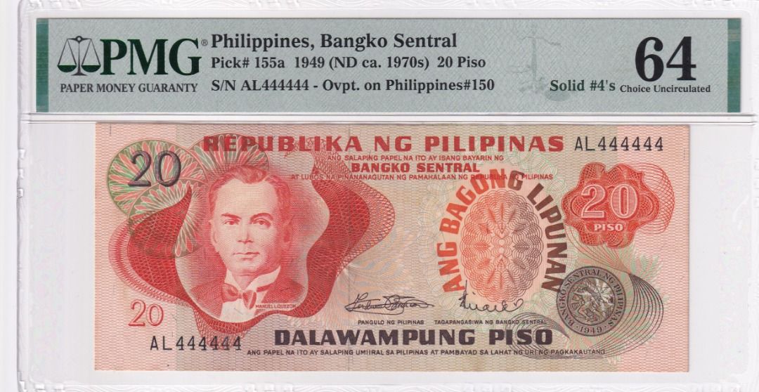 PHILIPPINE BANKNOTES (Category: Currency) located in Manila. Submitted by theonlinewarehouse (Listing ID 1452732565, Image 2). Description: PHILIPPINE BANKNOTES ANG BAGONG LIPUNAN SOLID SERIAL NUMBERS SELLING AS SET OR TRADE WITH 5 PCS. OF 1OZ. SILVER .9999 2P - JP 000000 5P - BD 555555 20P - BD 333333 2OP - AL 444444.