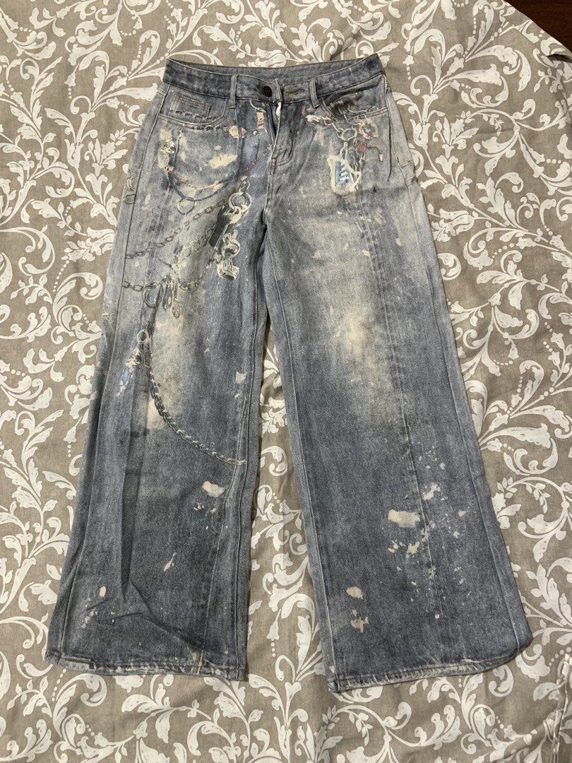 Pre loved pants: Baggy Pants (Category: Jeans) located in Carmen, Surigao del Sur. Submitted by steph_7 (Listing ID 1452786510, Image 1). Description: -Acid blue pants -No damage -Pretty designs on pants -Size 29-30 -Length- 39.5 inches -Free shipping MOP: Gcash MOD: J&T 📩PM for more details..
