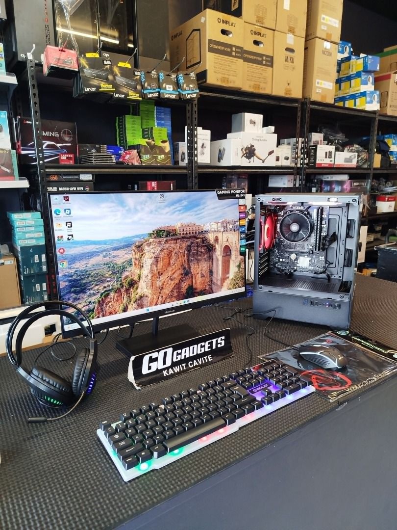 RYZEN 5 3400G PC SET (Category: Desktops) located in Caloocan City. Submitted by mightydolphin.5bd49c (Listing ID 1452796248, Image 2). Description: - Full gaming setup ready to go - Gaming PC with RGB lighting - Large gaming monitor - RGB mechanical keyboard - Gaming mouse - Headset - Everything you need to start gaming - Located in Kawit, Cavite.