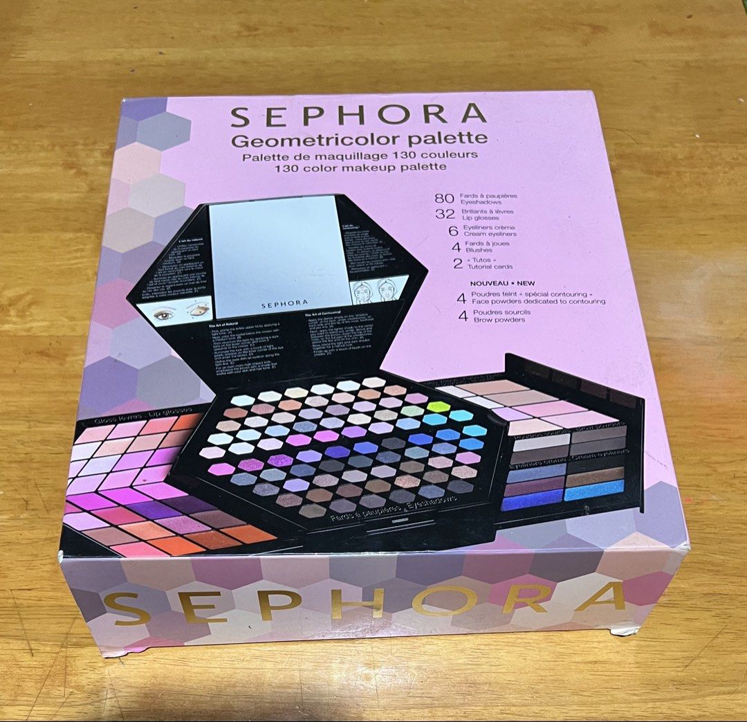 Sephora Makeup Palette (Category: Makeup) located in Paranaque City. Submitted by vintage_luxury_bags (Listing ID 1452813318, Image 3). Description: -Unused - Sephora Geometricolor 130 Color Makeup Palette - 80 Eyeshadows - 32 Lip Glosses - 6 Cream Eyeliners - 4 Contour Powders - 4 Brow Powders - Built-in Mirror - Ideal for experimenting with diverse makeup styles.