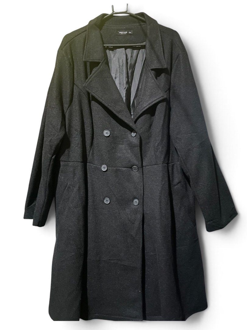SHEIN Curve Double Breasted Wool Blend Coat 3XL (Category: Coats, Jackets and Outerwear) located in Manila. Submitted by anythingoesph (Listing ID 1452728870, Image 1). Description: - SHEIN Curve Black Double-Breasted Coat - Size: 3XL - Material: Wool Blend - Features: Pockets, Button Closure, Lined Interior - Ideal for: Cooler Weather - Washed but bit used.