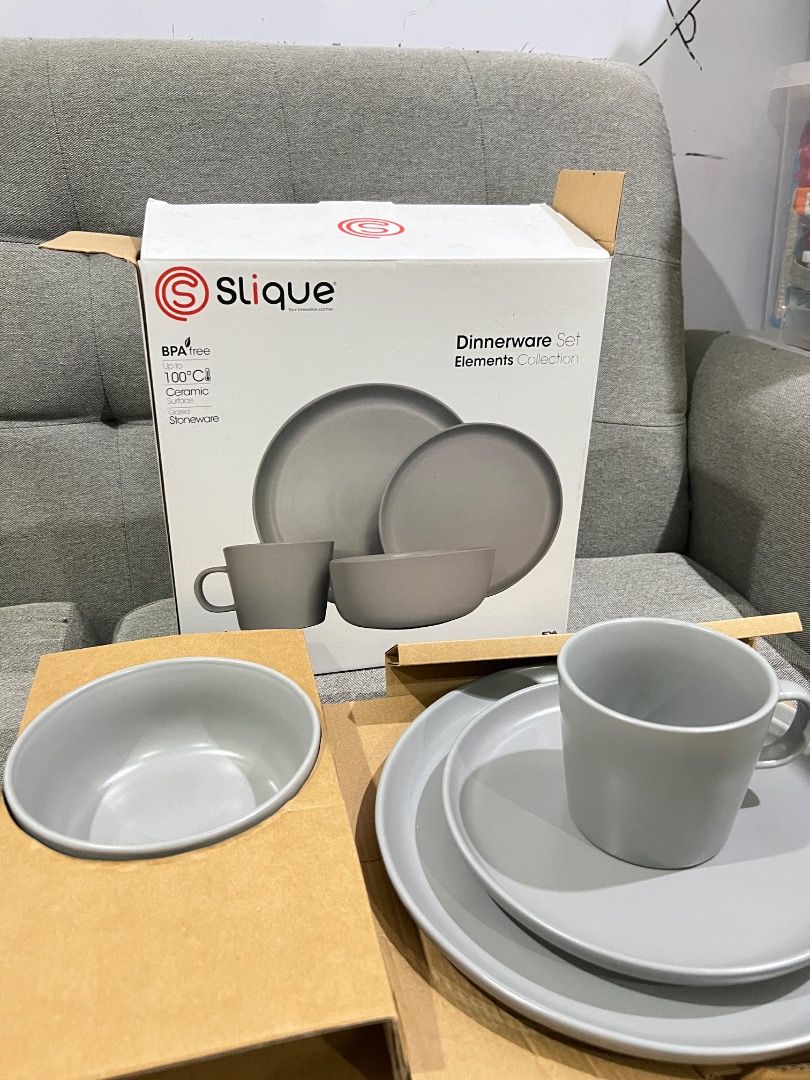 Slique Elements Collection Dinnerware Set - Grey Ceramic (Category: Dinnerware & Cutlery) located in Caloocan City. Submitted by lilfinds (Listing ID 1452834384, Image 2). Description: - Slique Elements Collection Dinnerware Set - Material: Ceramic - BPA-Free - Heat Resistant: Up to 100°C - Includes: Plates, Bowls, Cups - Color: Neutral Grey - Ideal for: Everyday use or special occasions - Condition: Original packaging included.