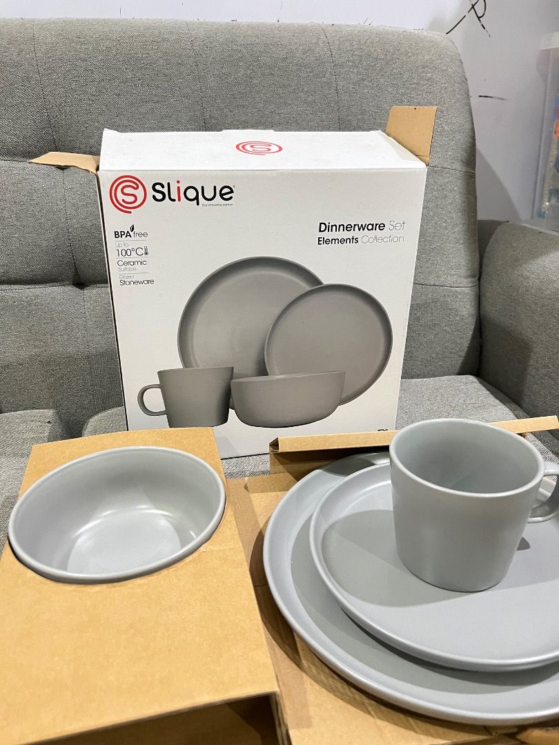 Slique Elements Collection Dinnerware Set - Grey Ceramic (Category: Dinnerware & Cutlery) located in Caloocan City. Submitted by lilfinds (Listing ID 1452834384, Image 1). Description: - Slique Elements Collection Dinnerware Set - Material: Ceramic - BPA-Free - Heat Resistant: Up to 100°C - Includes: Plates, Bowls, Cups - Color: Neutral Grey - Ideal for: Everyday use or special occasions - Condition: Original packaging included.