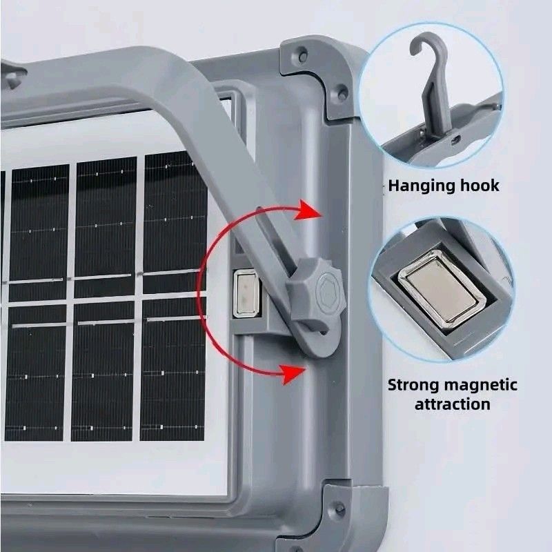 Solar Rechargeable LED Flood Light with Power Bank Function (Category: Lighting) located in Manila. Submitted by marvieobordo (Listing ID 1452824161, Image 3). Description: - Solar rechargeable LED flood light - Versatile mounting: Magnetic, hangable, or handheld - Features battery level display - Multi-level dimming for adjustable brightness - Functions as a power bank to charge other devices - IP66 waterproof rating for durability - Fast solar 