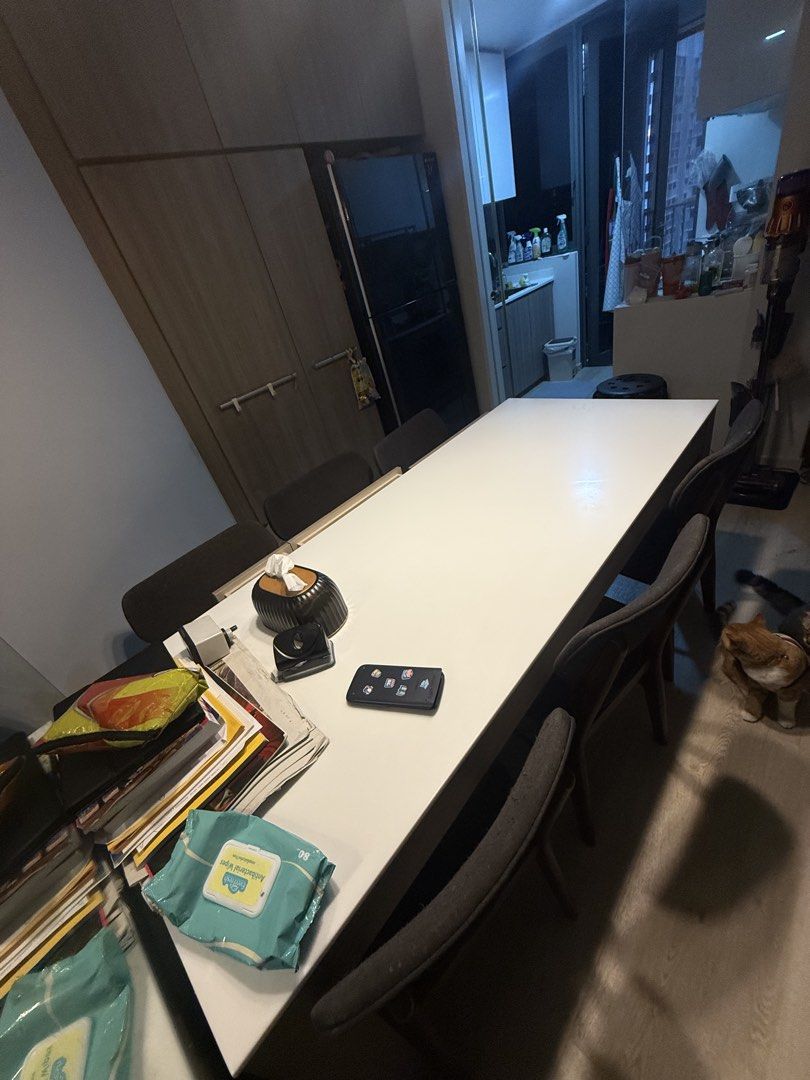 Solid surface dining table (Category: Tables & Sets) located in Singapore. Submitted by suchandsuch (Listing ID 1452877513, Image 2). Description: Solid surface dining table Length 176cm x width 75cm x 75cm height Hidden drawer built in *Viewing before purchase is possible, provided the timing works for both of us..