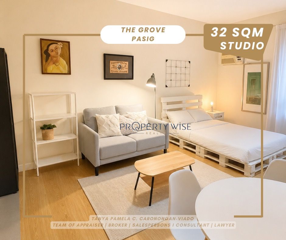 STUDIO UNIT FOR SALE AT THE GROVE (Category: Apartments & Condos) located in Pasig City. Submitted by tanyapropertywise (Listing ID 1452804107, Image 1). Description: 🏙️ STUDIO UNIT FOR SALE AT THE GROVE 32 sqm | ₱6.2 Million Only Own a bright, spacious, and beautifully maintained studio unit in one of Pasig’s most desirable residential communities. ✨ Clean and minimalist interiors ✨ Efficient 32 sqm layout ✨ Furnished and move-in ready ✨ Ideal 