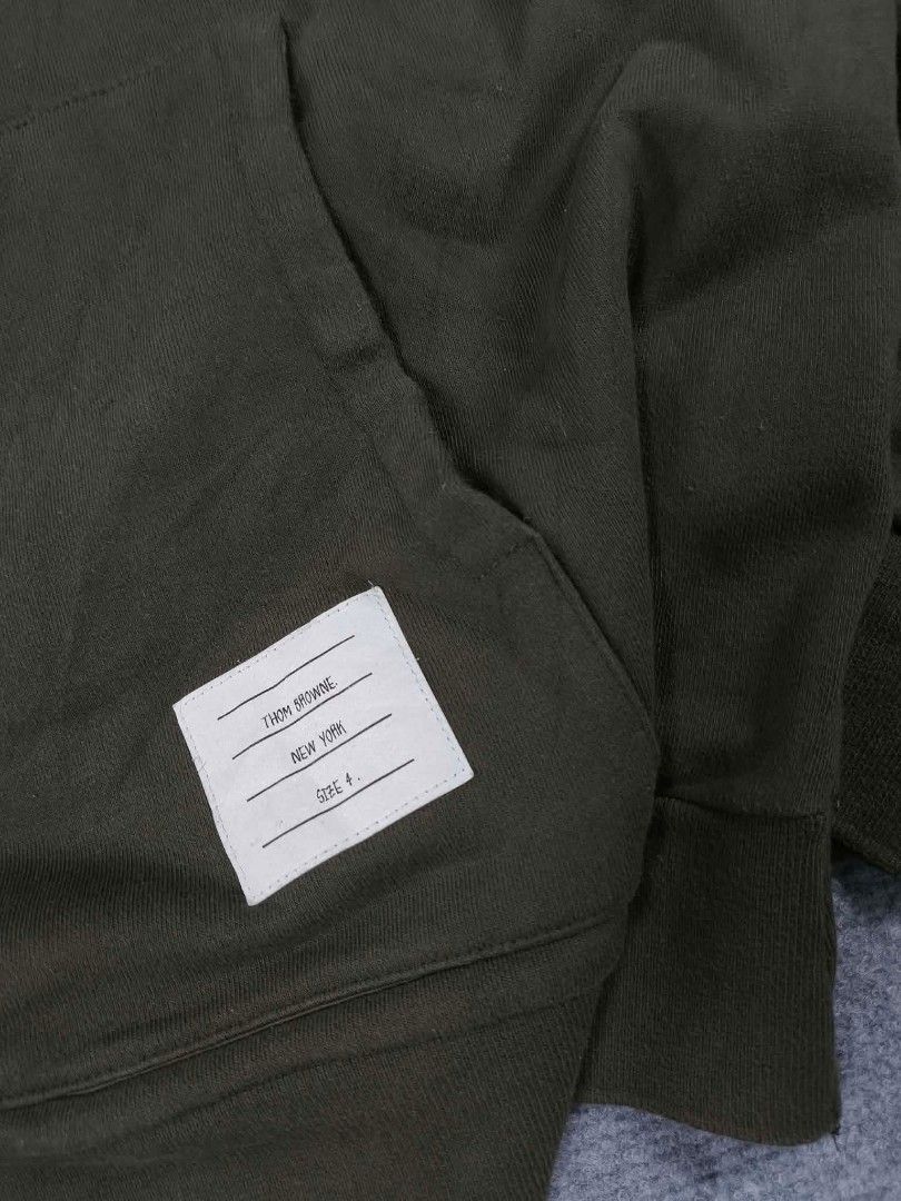 Thom Browne Diagonal Hoodie (Category: Hoodies) located in Tayabas. Submitted by renew.revibe (Listing ID 1440046835, Image 2). Description: Thom Browne Diagonal Hoodie Excellent Condition Missing lace Size 4 (23x28) 500 +SF.