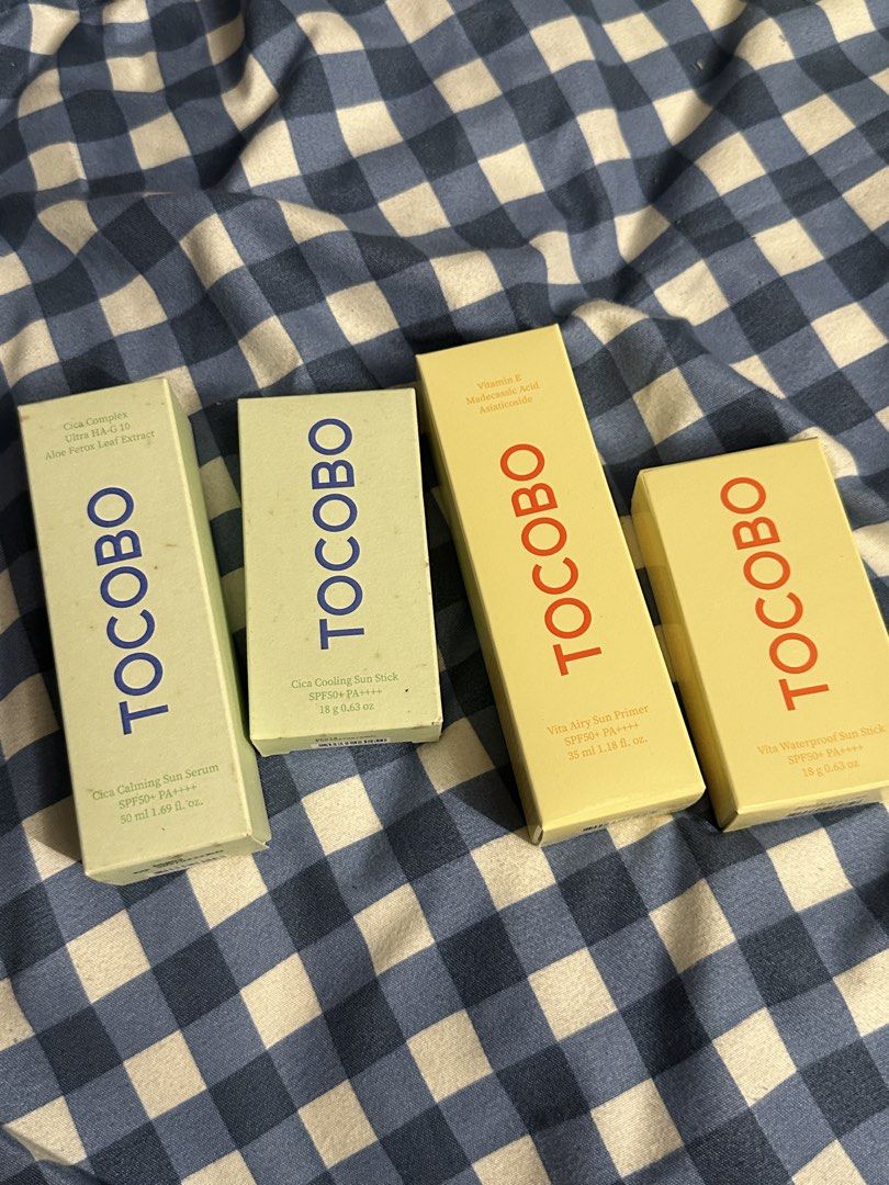 Tocobo Sunscreens and Sunstick (sold per pc or set) (Category: Face Care) located in Quezon City. Submitted by stuffzxonsale (Listing ID 1452818221, Image 1). Description: Brand New Sealed Authentic OG PRICES - 800 450 each / 1600 set RFS - declutter MOP - gcash DEL - ggx lalamove jnt PM FOR INQUIRIES.