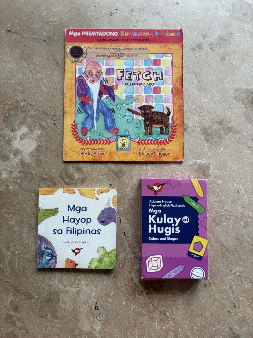 Toddler’s Filipino Books Bundle (Category: Children's Books) located in Quezon City. Submitted by tidyup.lara (Listing ID 1452781560, Image 1). Description: Buy all in photo for PHP 100 Sold as is Condition 8/10: used but in good condition, may have writings and/or highlights.
