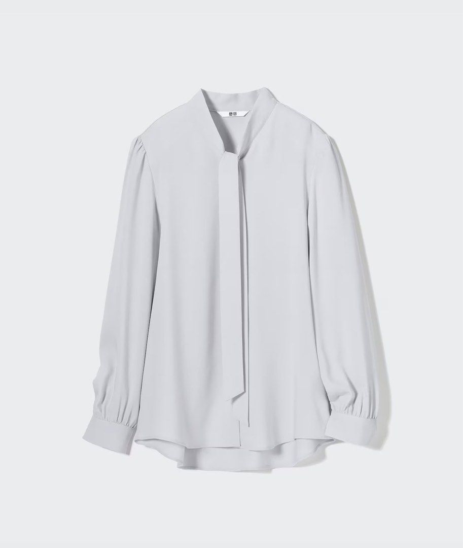 Grey Uniqlo Rayon Bow Tie Blouse (Category: Blouses) located in Dumaguete. Submitted by sethenne (Listing ID 1452817207, Image 2). Description: .
