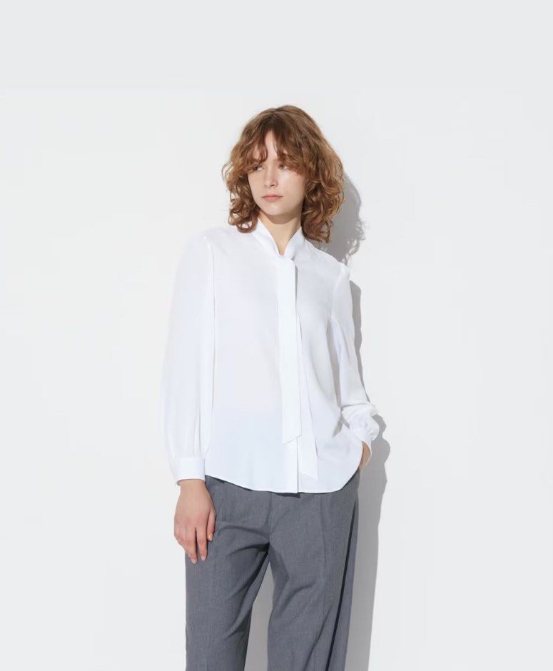 Grey Uniqlo Rayon Bow Tie Blouse (Category: Blouses) located in Dumaguete. Submitted by sethenne (Listing ID 1452817207, Image 1). Description: .