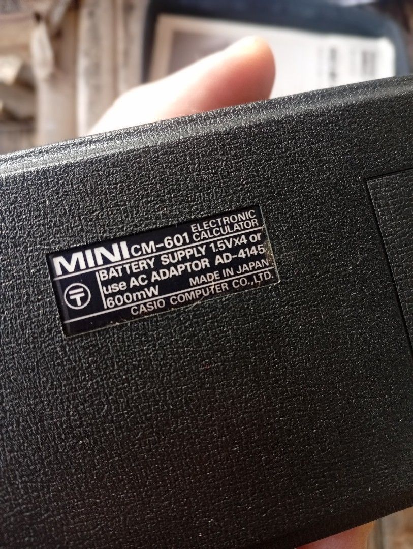 Vintage Casio CM-601 Calculator (Category: Other Gadgets) located in San Mateo. Submitted by waynetek14 (Listing ID 1452706192, Image 2). Description: It works, needs 4pcs 2A batteries. the original bag's zipper is broken, it comes with the original manual(japanese)..