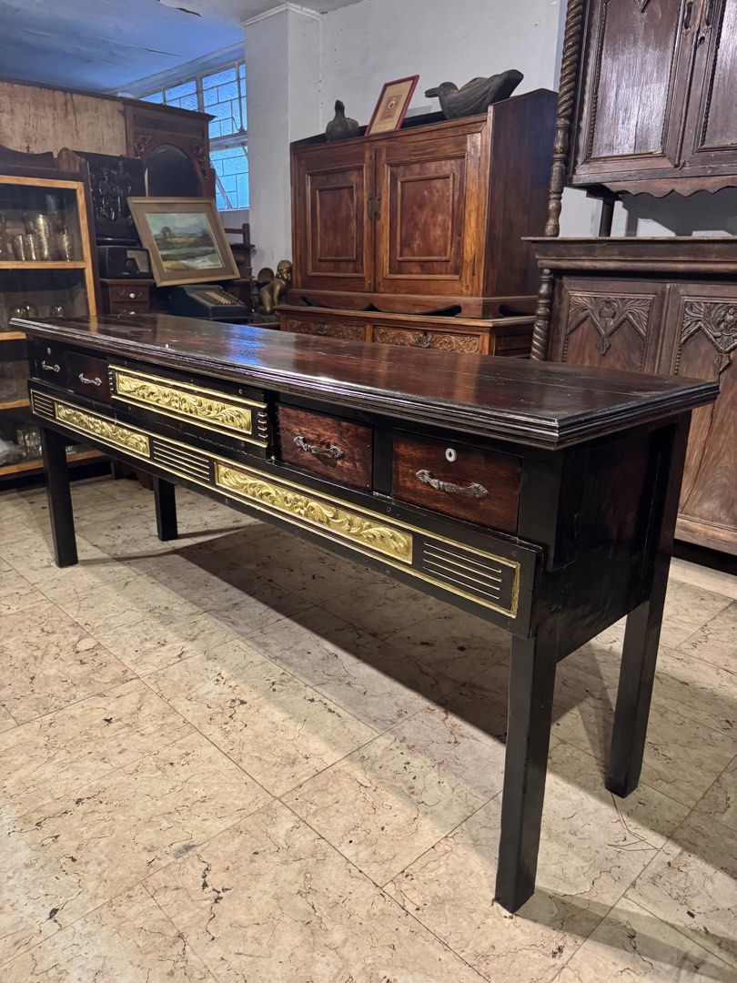 Vintage Long Buffet Console Table (Category: Tables & Sets) located in Manila. Submitted by sinaunang_gamit (Listing ID 1452731677, Image 3). Description: Vintage Long Buffet Console Table Solid imported wood Length: 80 inches Height: 34 inches Width: 20 inches ₱14k.