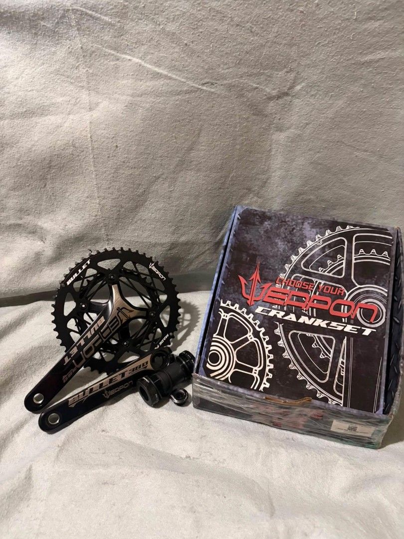 Weapon Bullet 380 Crankset with Bottom Bracket (Category: Bicycles) located in Manila. Submitted by drksknmark (Listing ID 1452852045, Image 1). Description: - Weapon Bullet 380 Crankset - Color: All Black - Includes: Crank Arms, Chainring, Bottom Bracket - Condition: Brand New in Original Packaging - Benefit: Great upgrade for your bike - Ready for your next ride!.