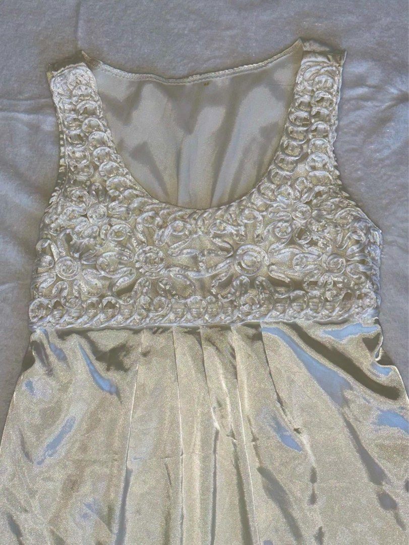 white/cream satin dress (Category: Dresses) located in Las Pinas. Submitted by cccurations (Listing ID 1452714284, Image 3). Description: 🔖 white/cream satin dress 🪡 length: 34” 🪡 shoulder to pit: 8.5” 🪡 bust: 30” 🪡 waist: 32” 🪡 gartered on the back! 🪡 pretty floral details on the bust area! 🪡 angelic type of dress! so pretty 🪡 will personally keep if not sold 🪽 🔖 ₱450 🔖 comment “mine” to get the item! 🔖 comment “next” if you’re will