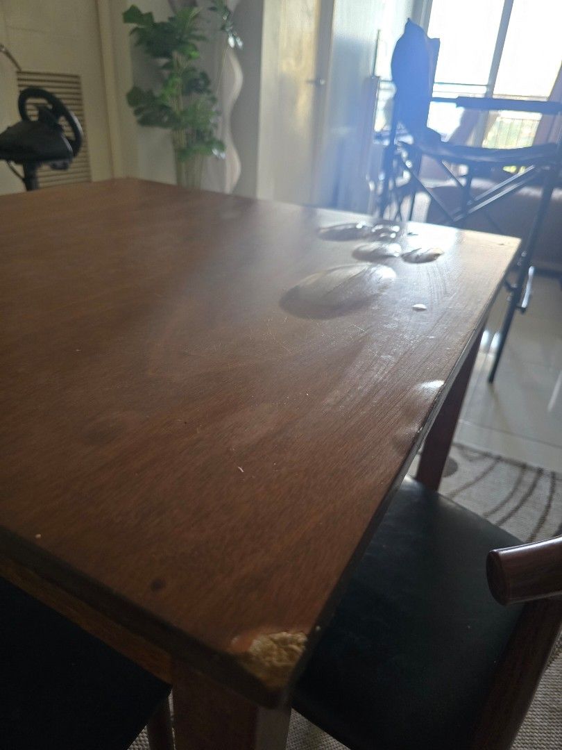 Wooden Dining Table Square (Category: Tables & Sets) located in Makati City. Submitted by jesfel15 (Listing ID 1452817182, Image 2). Description: - Wooden dining table ONLY. perfect for small spaces.( With Issue ) 30inchx30inch size Negotiable lalamove pick up COD Guadalupe Makati Area.