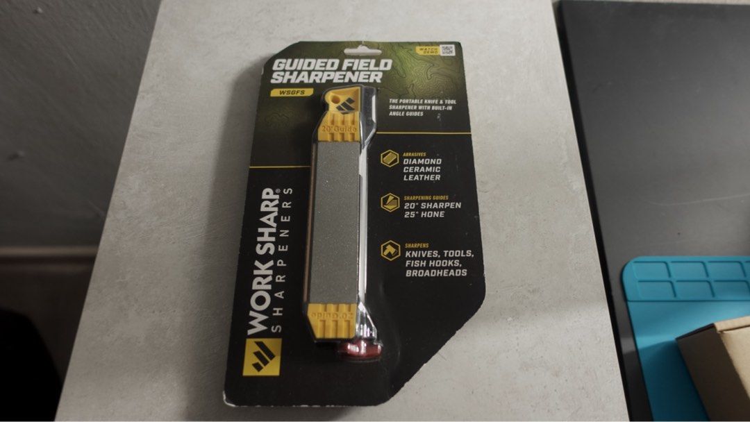 Work Sharp Guided Field Sharpener (Category: Knives & Chopping Boards) located in Singapore. Submitted by glooomygum (Listing ID 1452818919, Image 1). Description: The Guided Field Sharpener is a complete sharpening solution for field, home or shop use. It is the first angle guided, 5 stage sharpening solution designed for sportsmen who need a complete, robust and compact field sharpening solution. The Work Sharp Guided Field Sharpener is the com