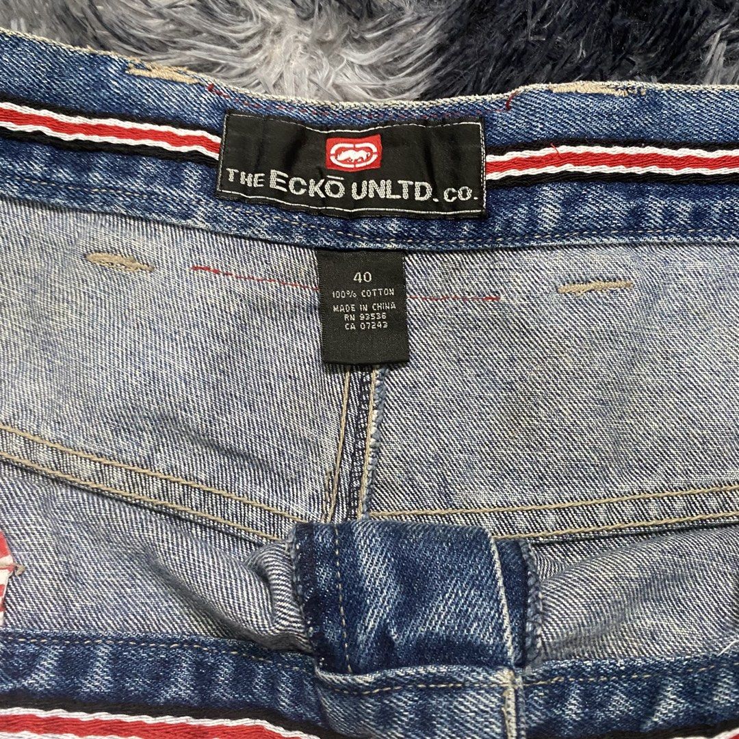 Y2k Ecko Unltd Heavy Denim Baggy Pants (Category: Jeans) located in Caloocan City. Submitted by fuhyotoinbout (Listing ID 1452708805, Image 3). Description: Waist: 38 (40 on tag) Length: 45 Thigh: 14 Hem: 9 Minimal Issue: (Check the last 2 image).