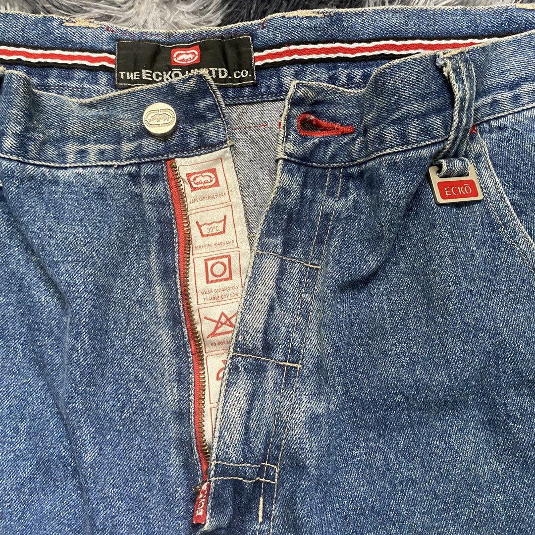 Y2k Ecko Unltd Heavy Denim Baggy Pants (Category: Jeans) located in Caloocan City. Submitted by fuhyotoinbout (Listing ID 1452708805, Image 2). Description: Waist: 38 (40 on tag) Length: 45 Thigh: 14 Hem: 9 Minimal Issue: (Check the last 2 image).