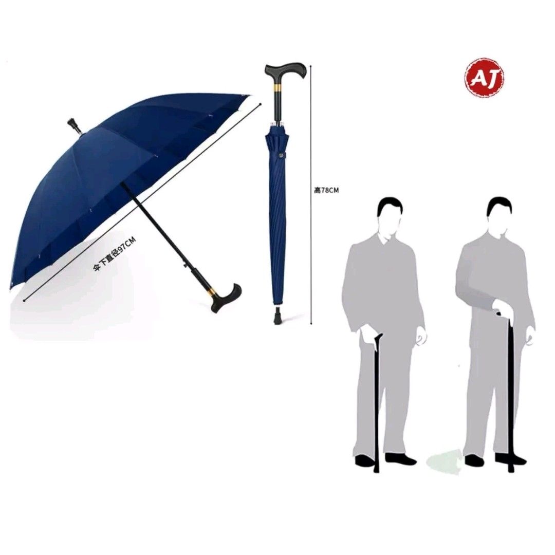 2-in-1 Umbrella Cane with T-Handle (Category: Umbrellas) located in Manila. Submitted by marvieobordo (Listing ID 1452896269, Image 3). Description: - 2-in-1 functionality: Umbrella and Cane - Umbrella: Blue, 97cm diameter when open - Cane: 78cm tall, provides stability - Comfortable T-shaped handle - Offers protection from rain - Easy to carry and use.