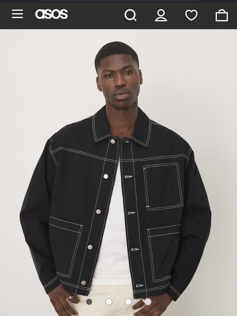 ASOS inspired Worker Jacket with Contrast Stitch in Black (Category: Coats, Jackets and Outerwear) located in Manila. Submitted by commonselection (Listing ID 1452883947, Image 3). Description: ASOS inspired black worker jacket Length: 27 inches Pit to pit: 23 inches.
