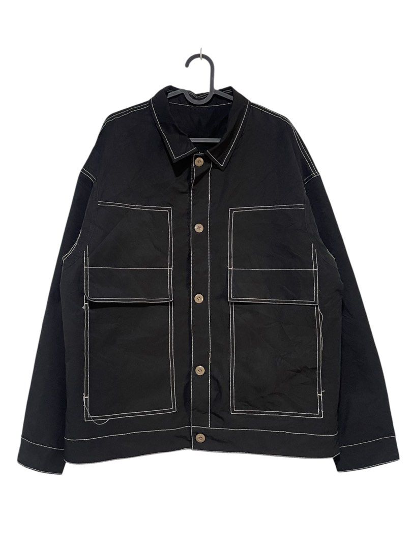 ASOS inspired Worker Jacket with Contrast Stitch in Black (Category: Coats, Jackets and Outerwear) located in Manila. Submitted by commonselection (Listing ID 1452883947, Image 1). Description: ASOS inspired black worker jacket Length: 27 inches Pit to pit: 23 inches.